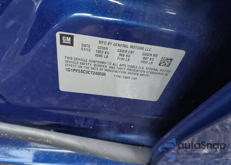 2012 Chevrolet Cruze 1Lt из США, поврежденный, VIN 1G1PF5SC9C7240606